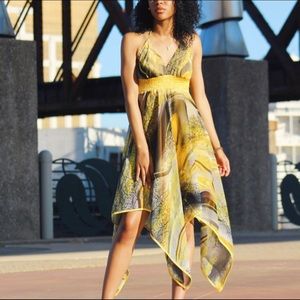 MEDIUM Yellow Snake Print Flow Dress